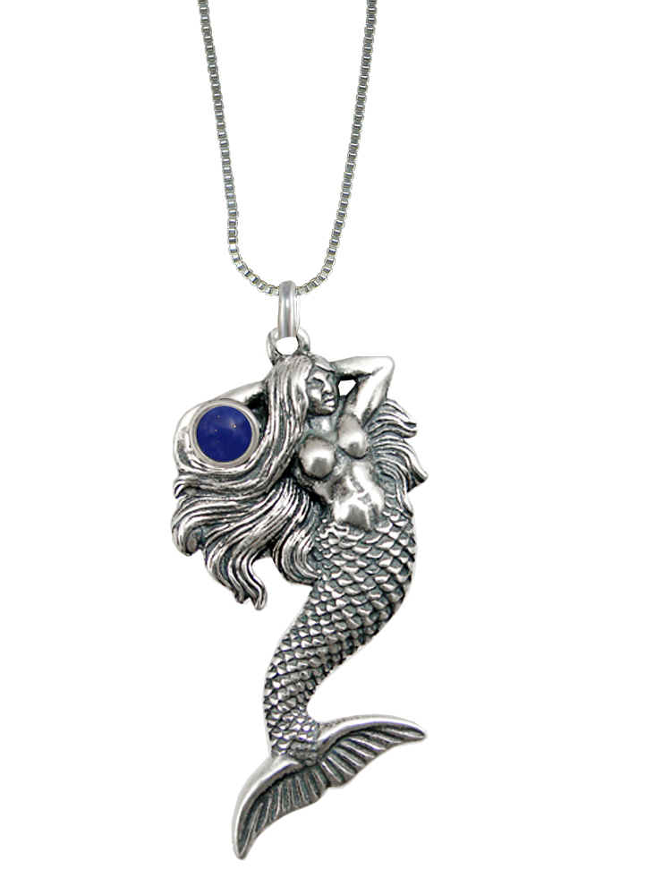 Sterling Silver Mermaid Miranda Pendant With Lapis Lazuli
